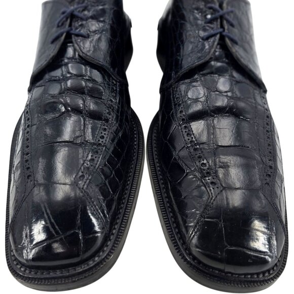 Vintage R. Martegani Italian Exotic Alligator Men size 15M Navy Blue Dress Shoes - Picture 2 of 11